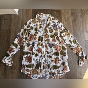 Nicole Miller Floral Linen Women’s Shirt - Yellow and Brown